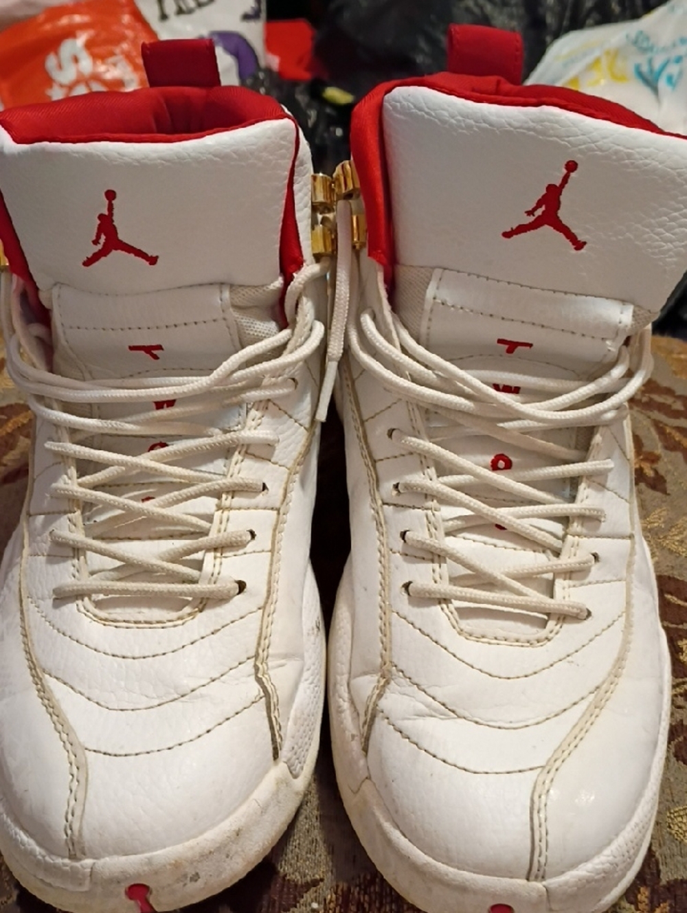Nike White and Red Jordan Retro High-Top Sneakers